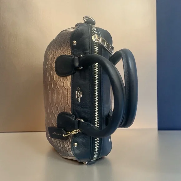 COACH MINI BENNET SATCHEL METALLIC SNAKE EMBOSSED LEATHER BRONZE BKACK CROSSBODY - Picture 3 of 11